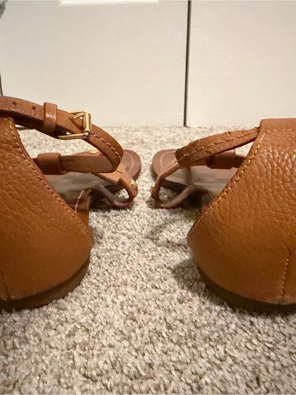 Tory Burch Cognac Leather Logo T-Strap Sandals